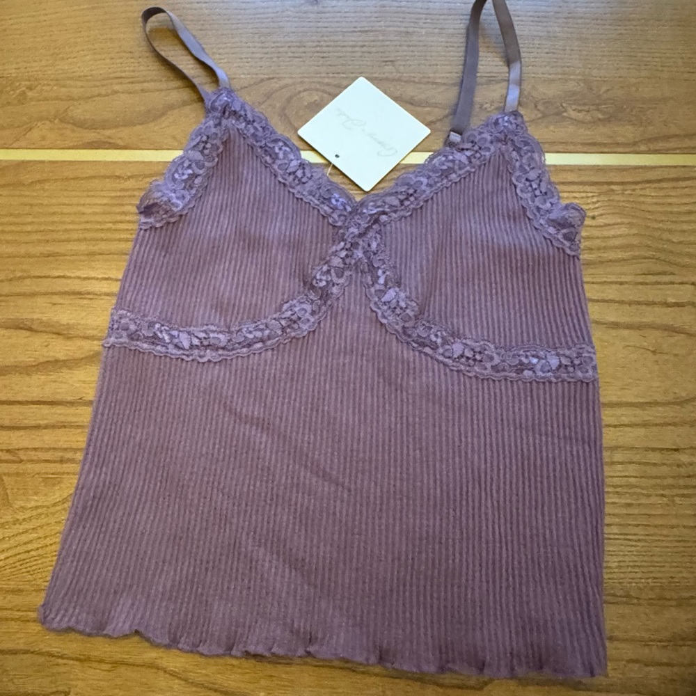 Gypsy + Jade Lace Trim Ribbed Cami Tank XS/S NWT Purple